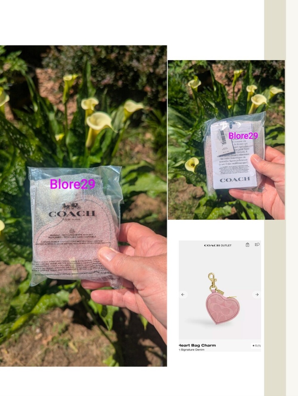 Coach Pink Denim Heart Charm